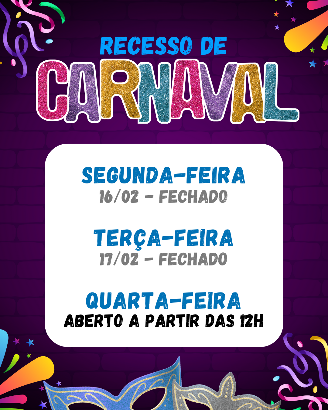 recesso carnaval 2026 - DR DIEGO OFTALMOLOGISTA EM LAVRAS