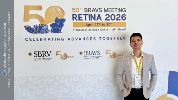 Oftalmologista Dr. Diego Vieira no evento BRAVS Retina 2026. Especialista em cirurgia de catarata, tratamento de ceratocone e cirurgia refrativa em Lavras.